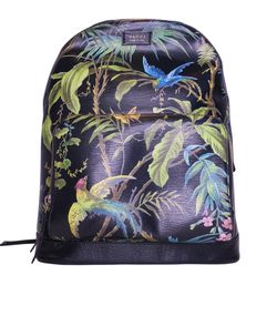 Tropical Print Backpack, Canvas, Black/Multi, 406370, 3*